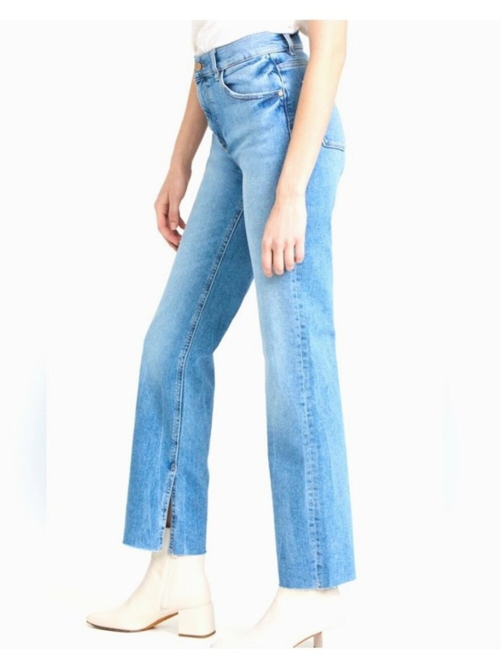 DL1961 Patti Straight High Rise Vintage Reef Raw Hems Slits Size 27 Ankle Crop
